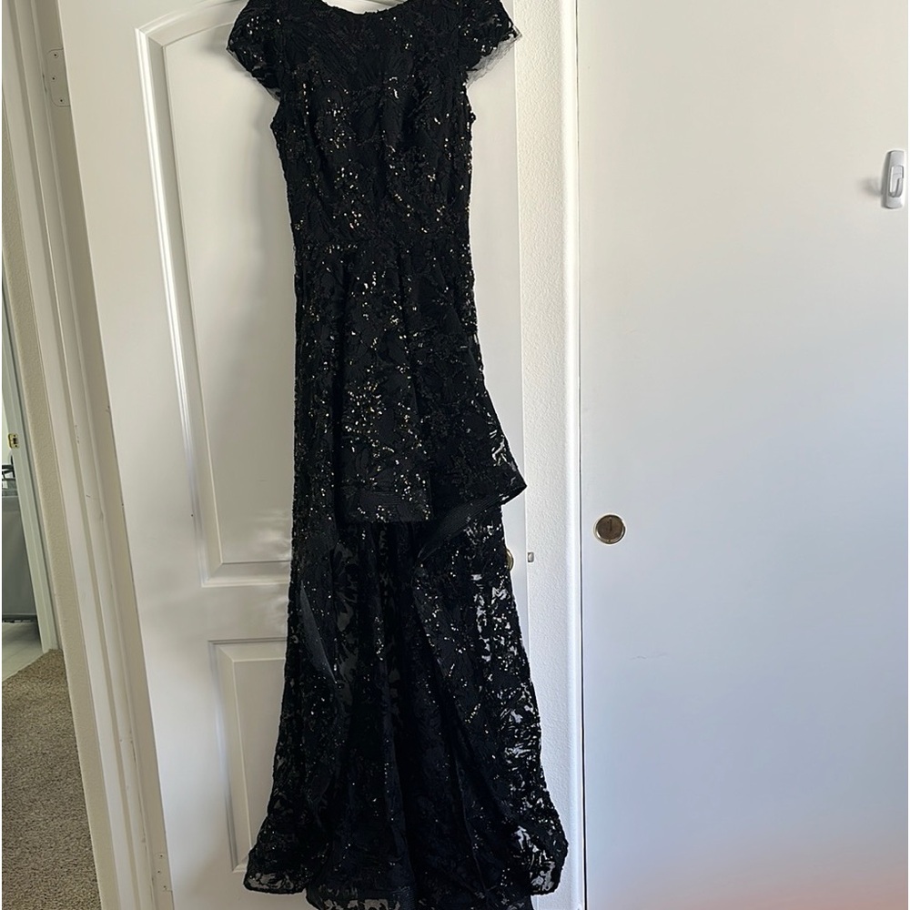 Nicole Bakti Elegant Black Lace Evening High-Low Dress Size 6